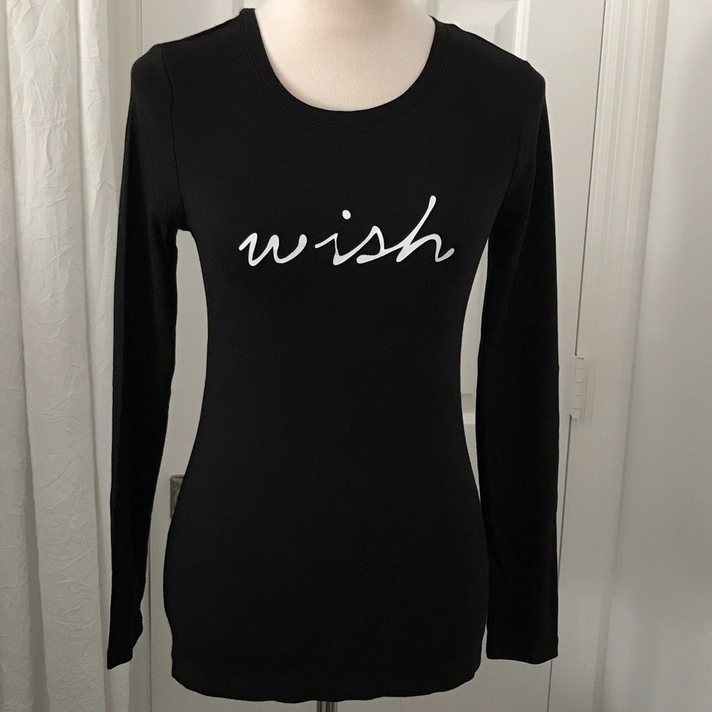 Faded Glory Black Long Sleeve Tee with White Script NWOT